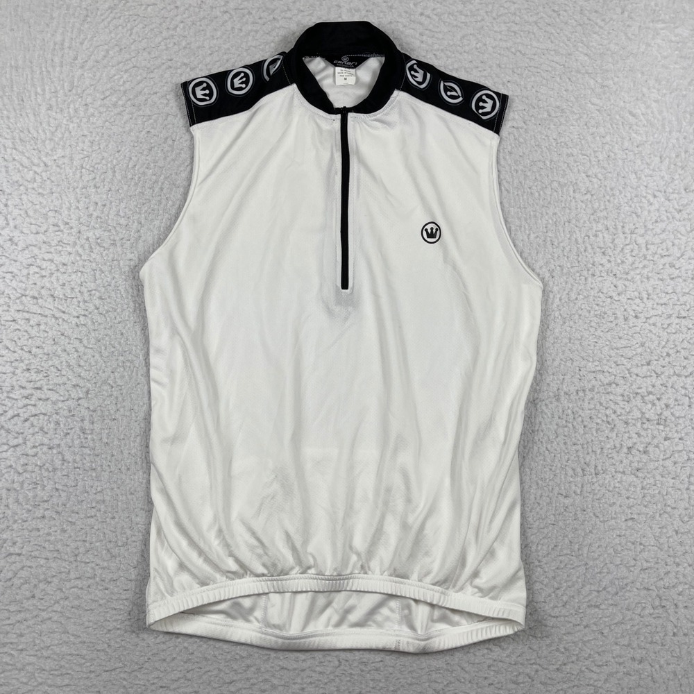 Canari Cycling Jersey Mens Medium White Black Sleeveless Quarter Zip Performance